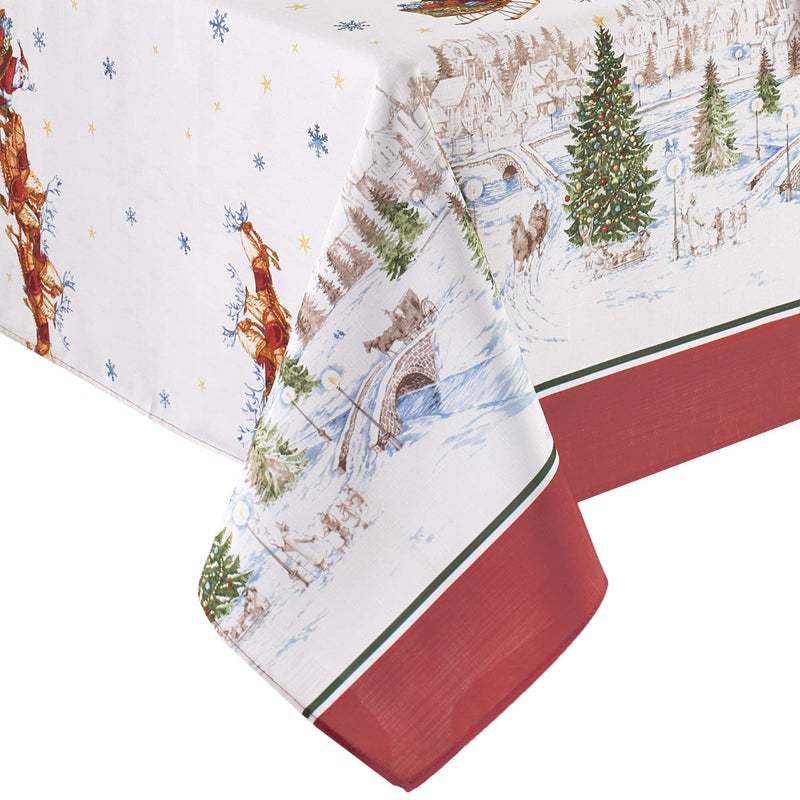 Elrene Home Fashions Santa Snowy Sleighride Wrinkle Resistant Holiday/Christmas Tablecloth, 60"X144", Rectangle - Image 1